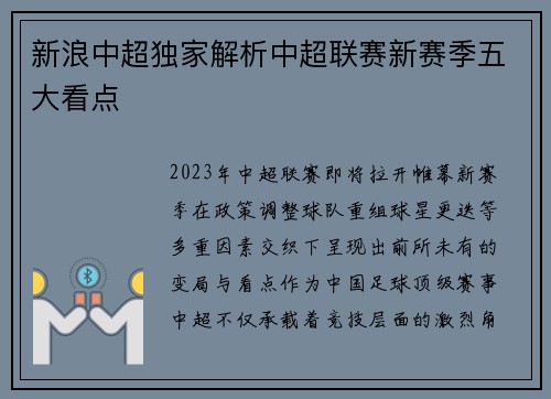 新浪中超独家解析中超联赛新赛季五大看点