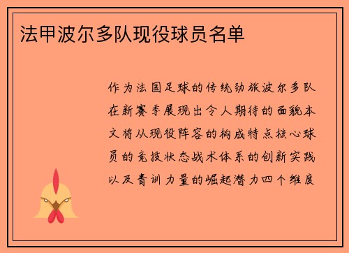 法甲波尔多队现役球员名单